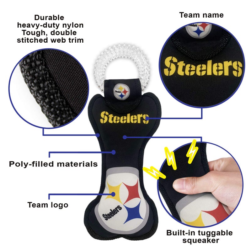 Pets First NFL Pittsburgh Steelers Dental Dog TUG Toy with Squeaker. Tough PET Toy for Healthy Fun, Teething & Cleaning Pet's Teeth & Gum., Team Color, one Size (PIT-3310) - Image 4